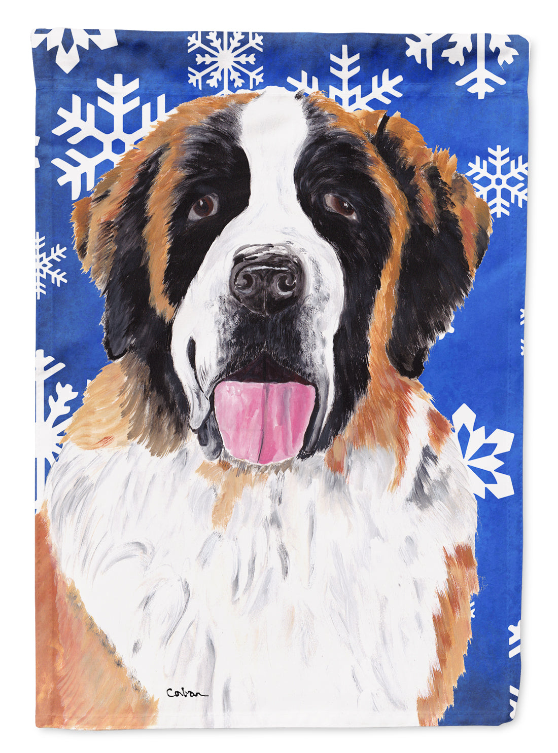 Saint Bernard Winter Snowflakes Holiday Flag Canvas House Size  the-store.com.