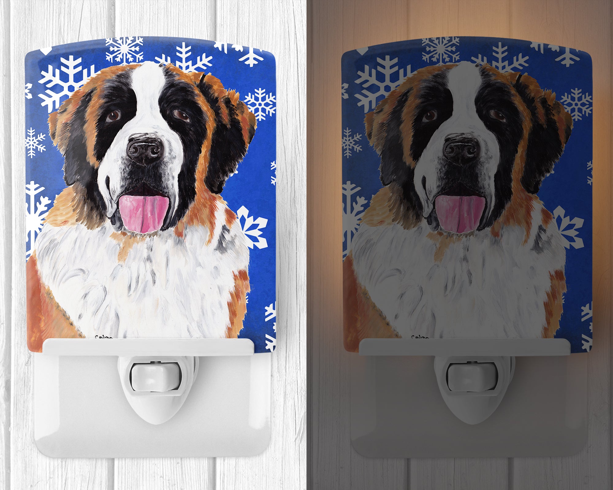 Saint Bernard Winter Snowflakes Holiday Ceramic Night Light SC9382CNL - the-store.com