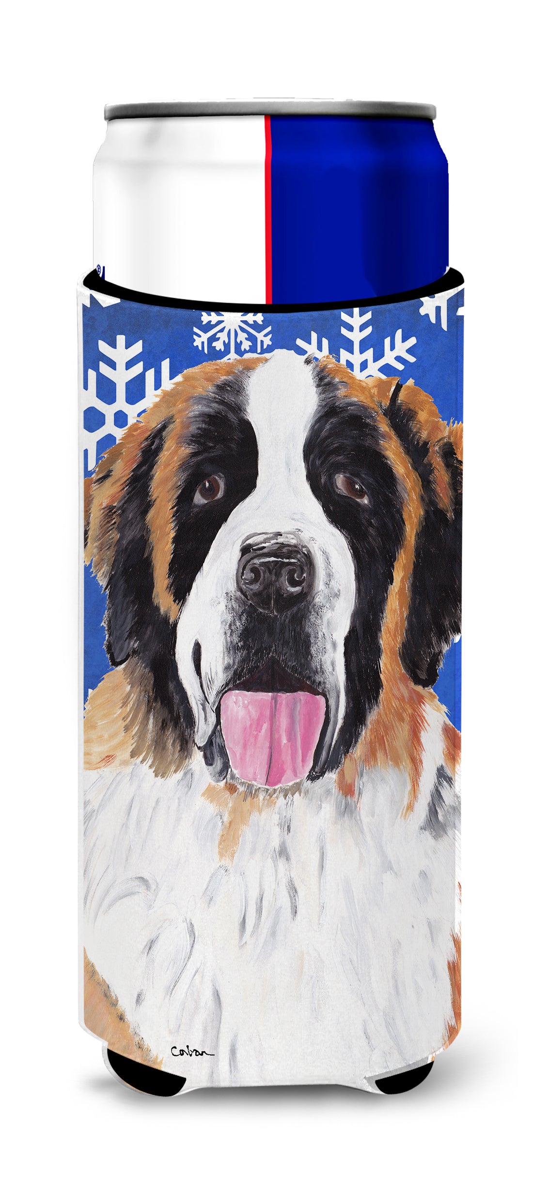 Saint Bernard Winter Snowflakes Holiday Ultra Beverage Insulators for slim cans SC9382MUK.