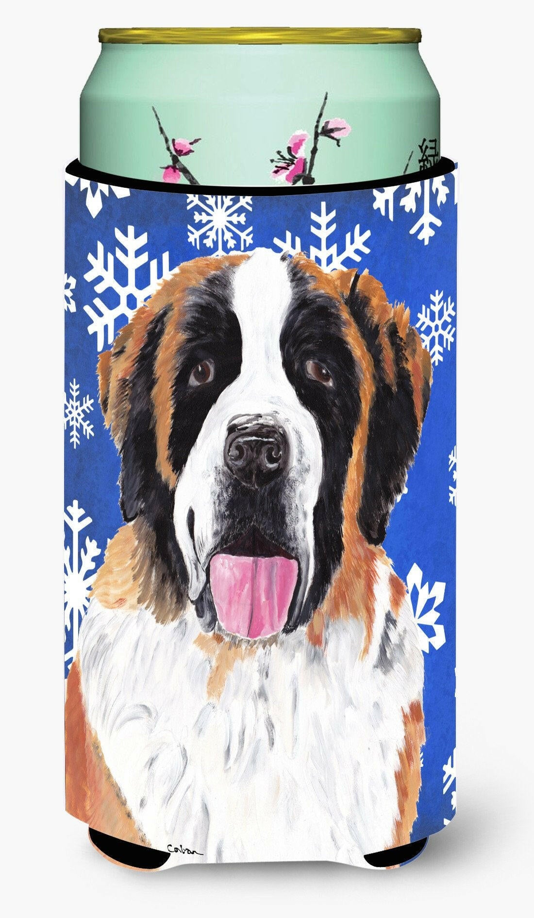 Saint Bernard Winter Snowflakes Holiday  Tall Boy Beverage Insulator Beverage Insulator Hugger by Caroline's Treasures