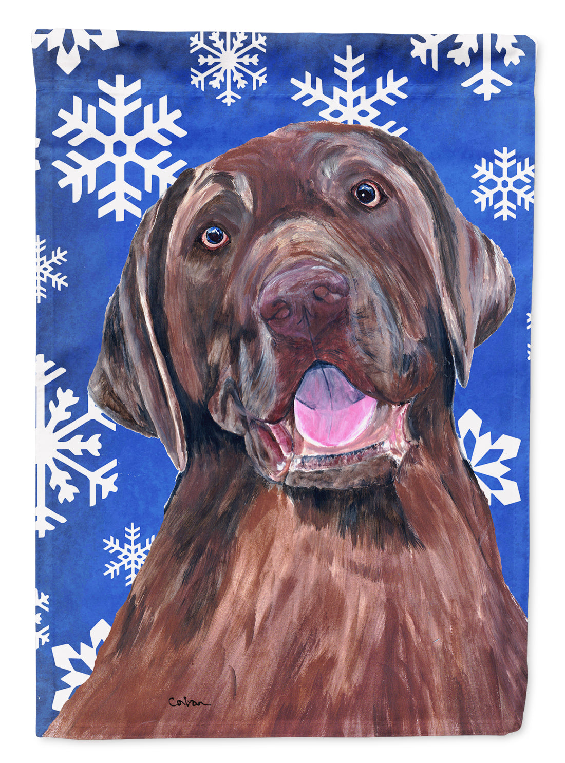 Labrador Winter Snowflakes Holiday Flag Canvas House Size  the-store.com.