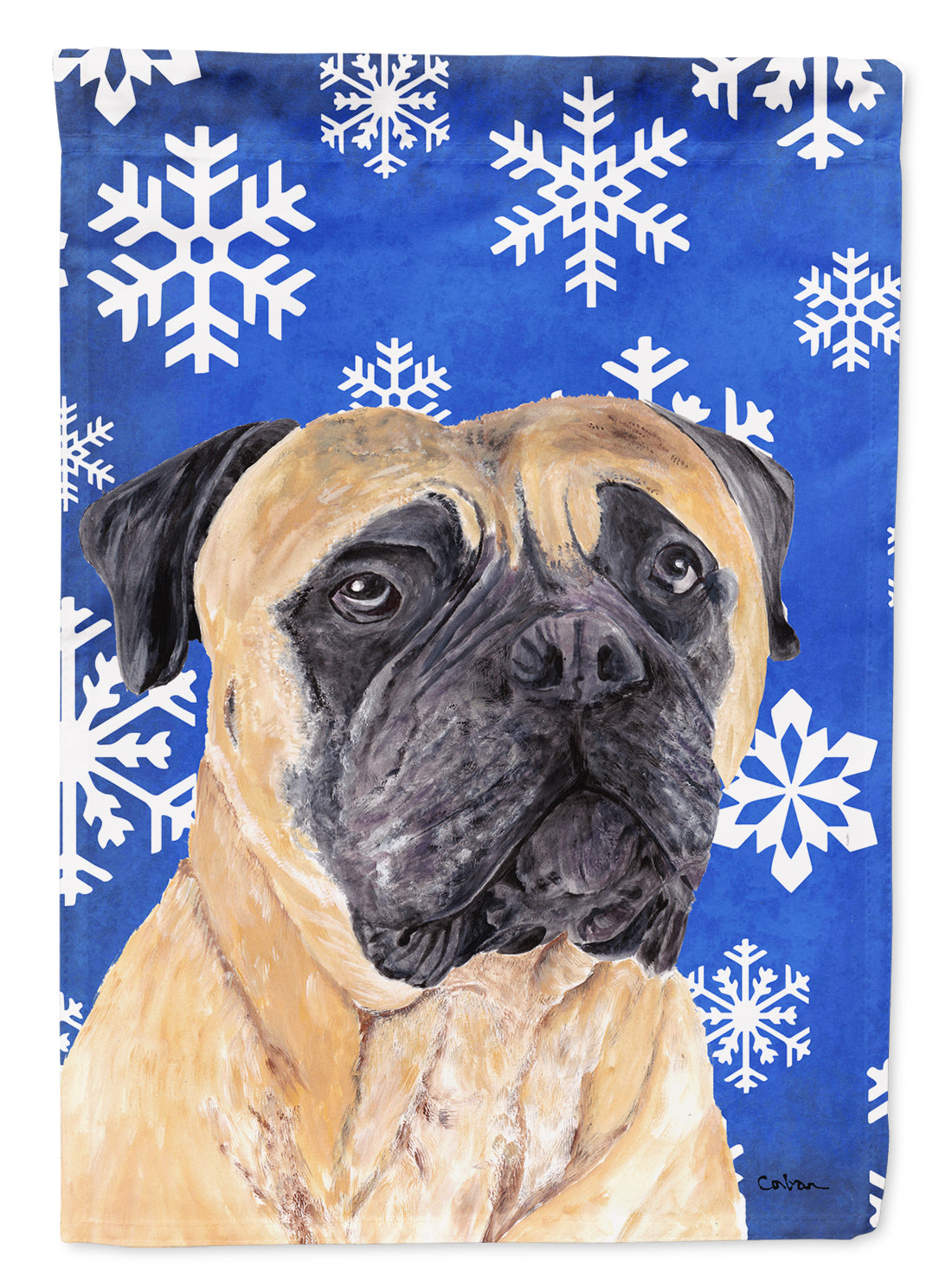 Mastiff Winter Snowflakes Holiday Flag Canvas House Size  the-store.com.