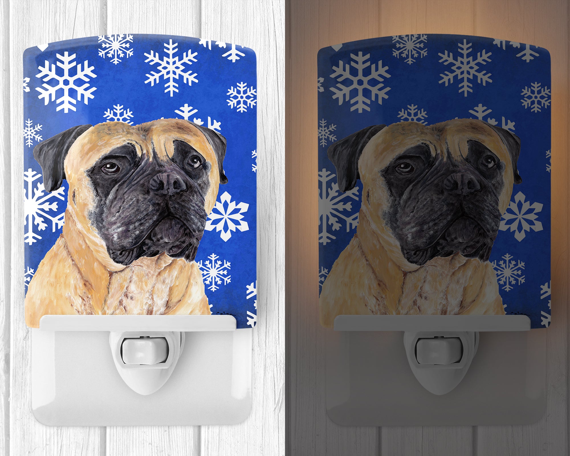 Mastiff Winter Snowflakes Holiday Ceramic Night Light SC9385CNL - the-store.com