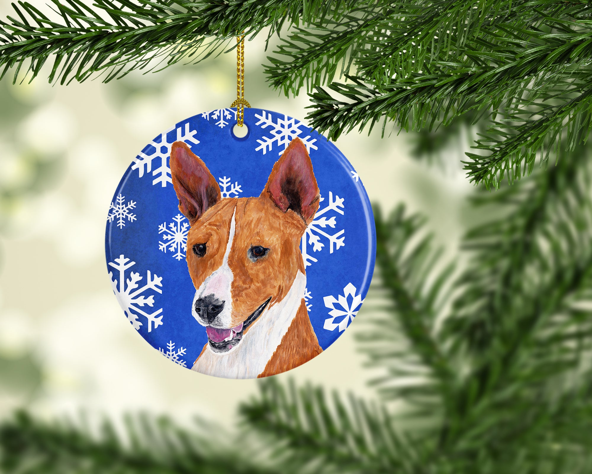 Basenji Winter Snowflakes Holiday Ceramic Ornament SC9387 - the-store.com