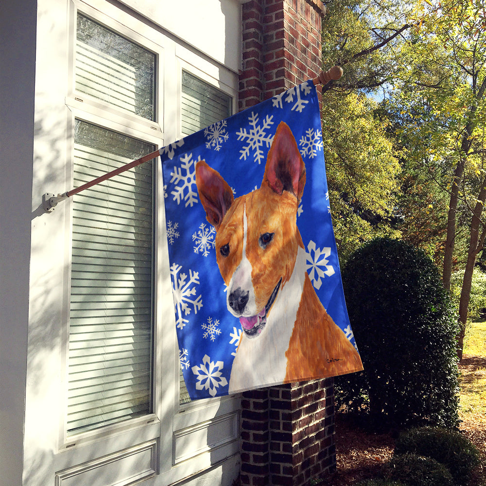 Basenji Winter Snowflakes Holiday Flag Canvas House Size  the-store.com.