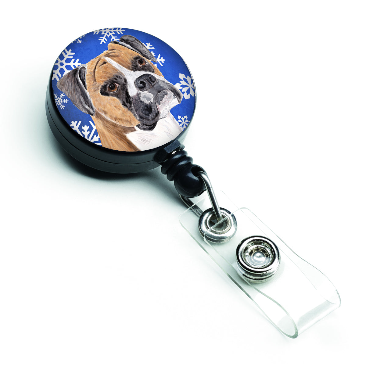 Boxer Winter Snowflakes Holiday Retractable Badge Reel SC9390BR  the-store.com.