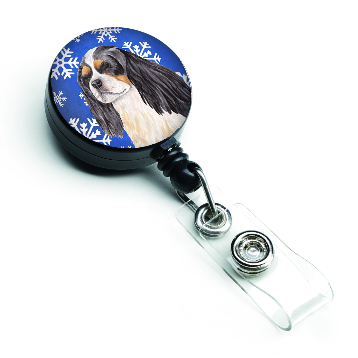 Cavalier Spaniel Winter Snowflakes Holiday Retractable Badge Reel SC9391BR  the-store.com.