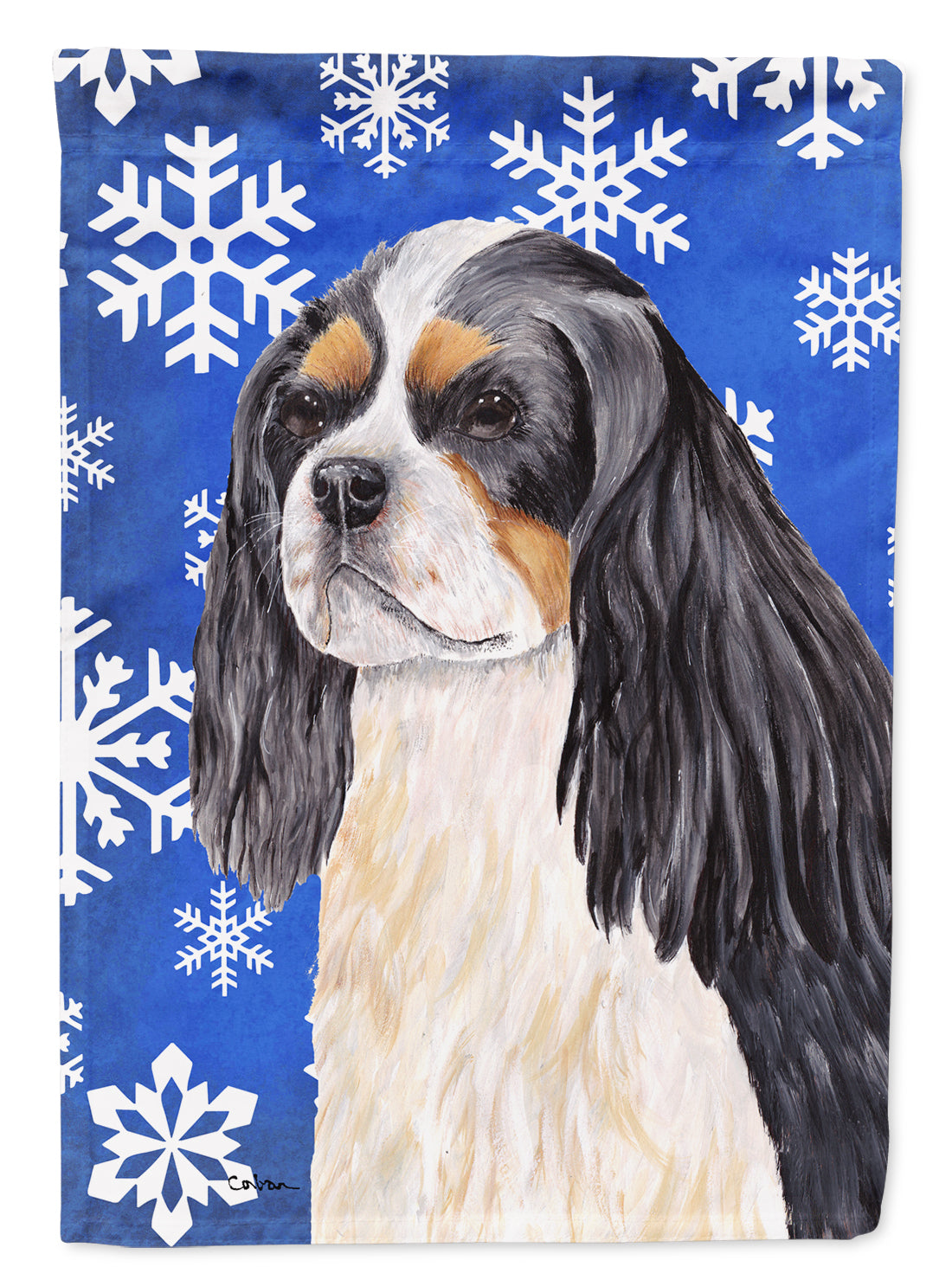 Cavalier Spaniel Winter Snowflakes Holiday Flag Garden Size.