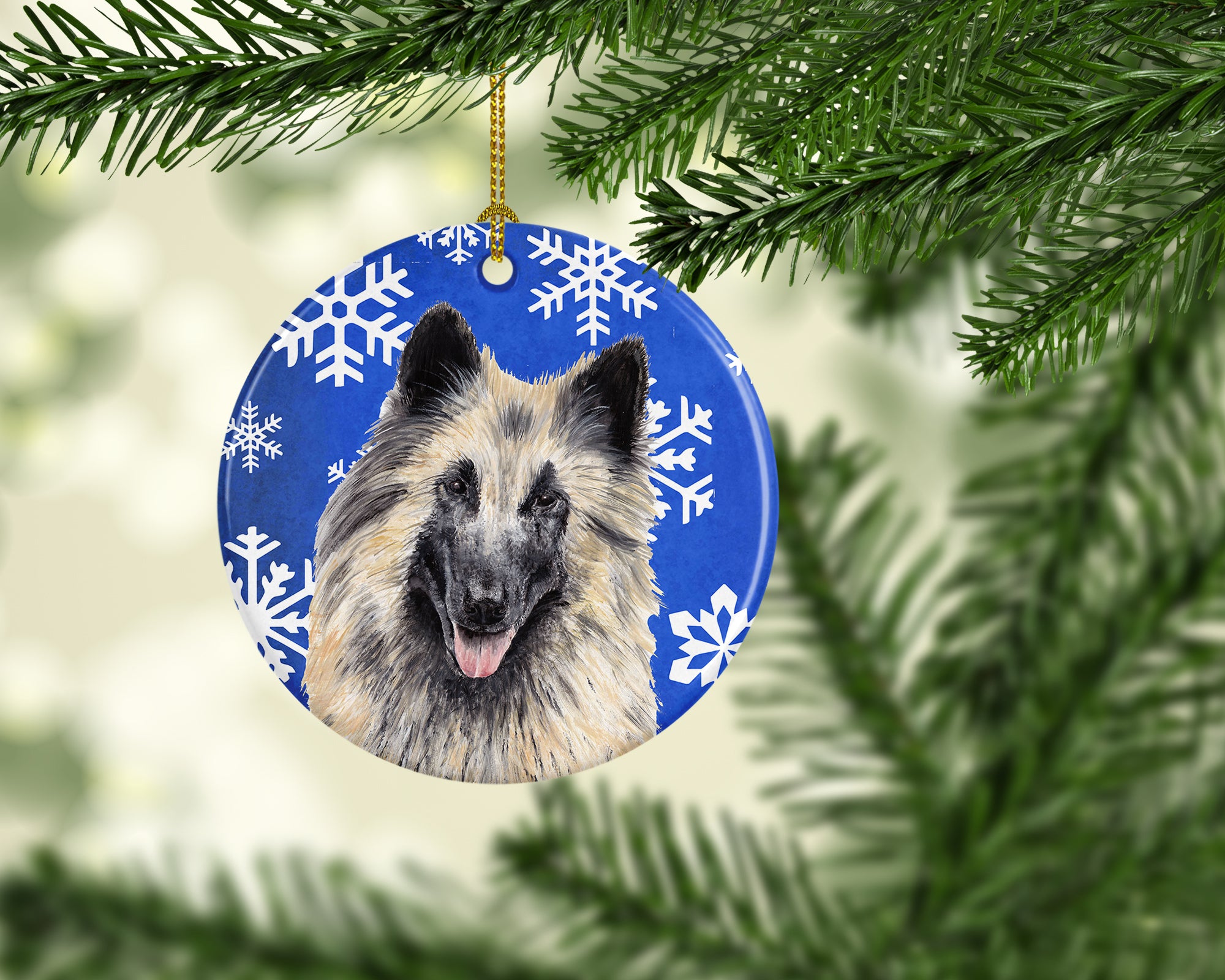 Belgian Tervuren Winter Snowflakes Holiday Ceramic Ornament SC9392 - the-store.com