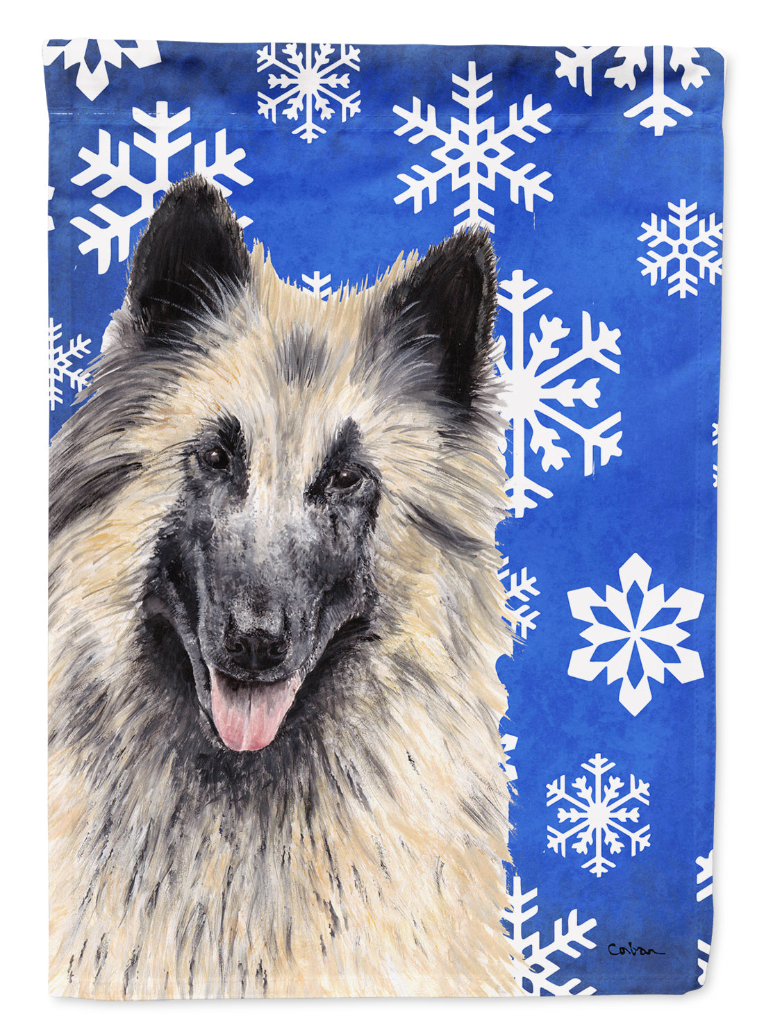 Belgian Tervuren Winter Snowflakes Holiday Flag Garden Size.