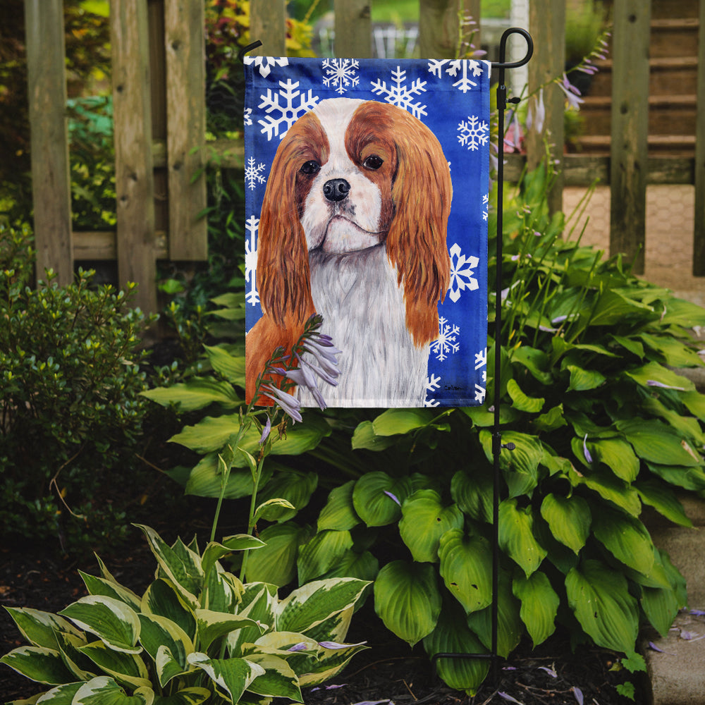 Cavalier Spaniel Winter Snowflakes Holiday Flag Garden Size.