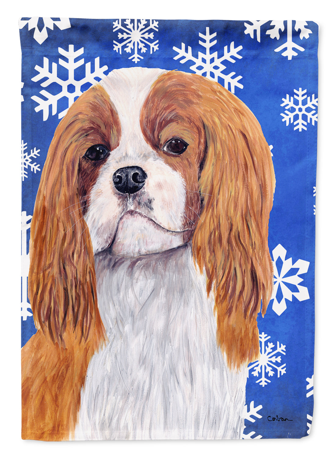 Cavalier Spaniel Winter Snowflakes Holiday Flag Garden Size.