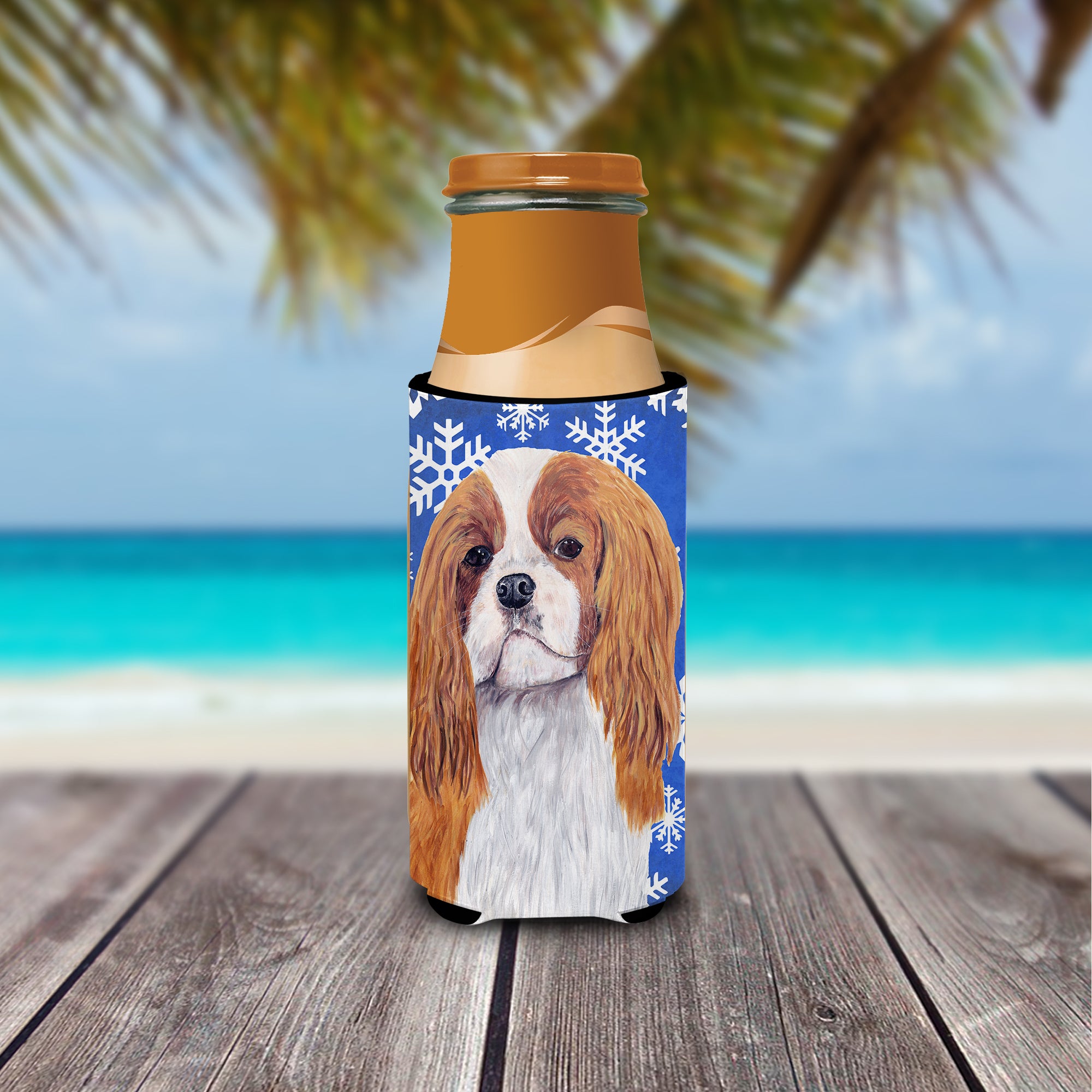 Cavalier Spaniel Winter Snowflakes Holiday Ultra Beverage Insulators for slim cans SC9394MUK.