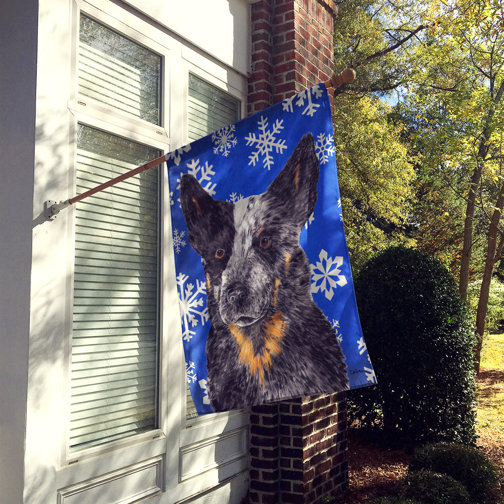 Australian Cattle Dog Winter Snowflakes Holiday Flag Canvas House Size  the-store.com.