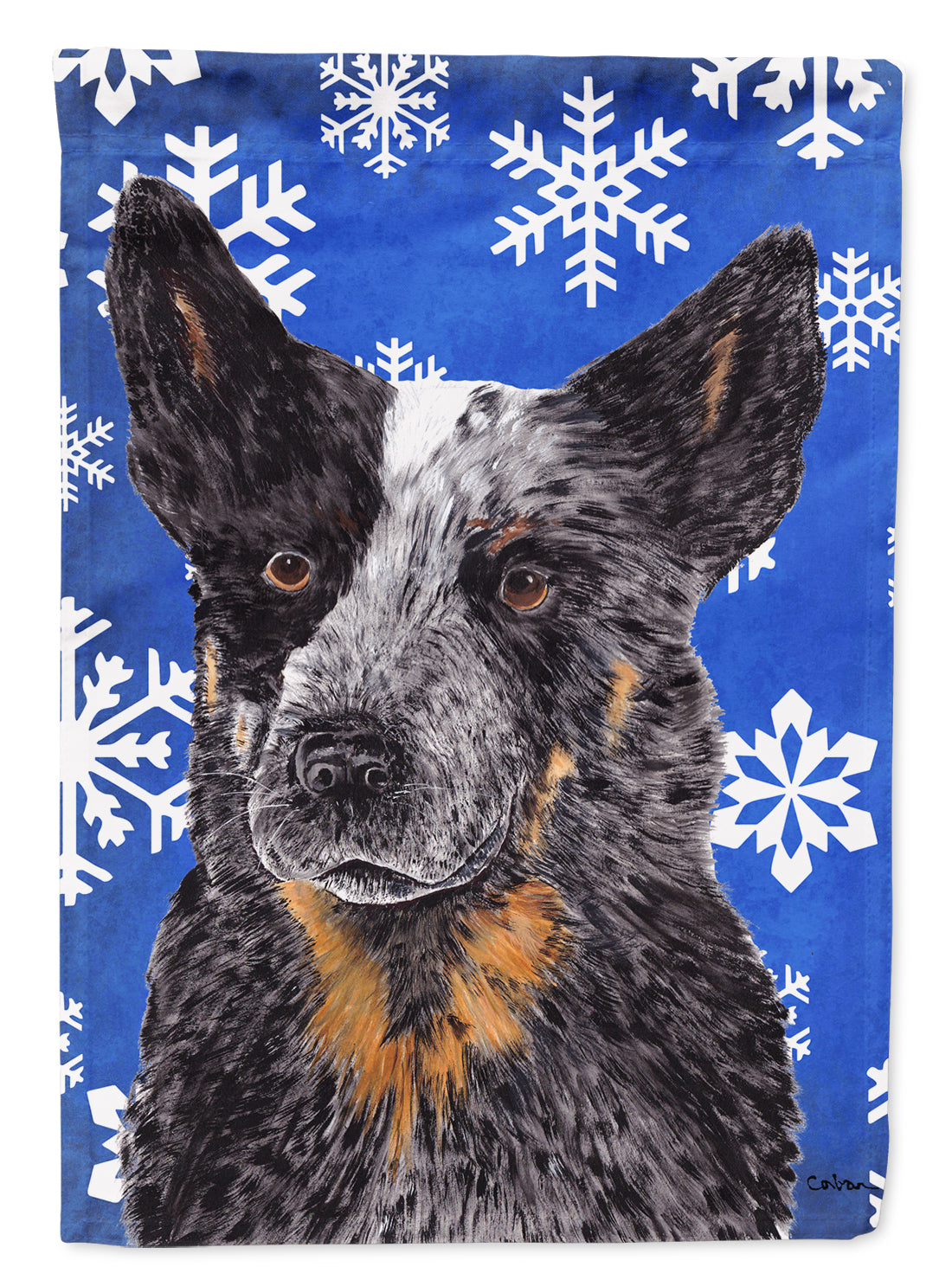 Australian Cattle Dog Winter Snowflakes Holiday Flag Garden Size.