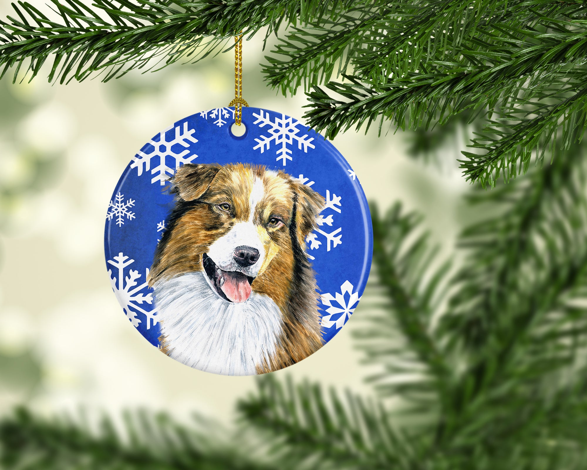 Australian Shepherd Winter Snowflakes Holiday Ceramic Ornament SC9397 - the-store.com