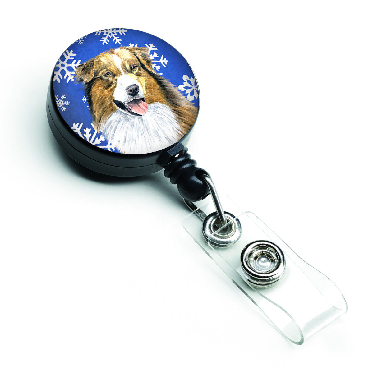 Australian Shepherd Winter Snowflakes Holiday Retractable Badge Reel SC9397BR  the-store.com.