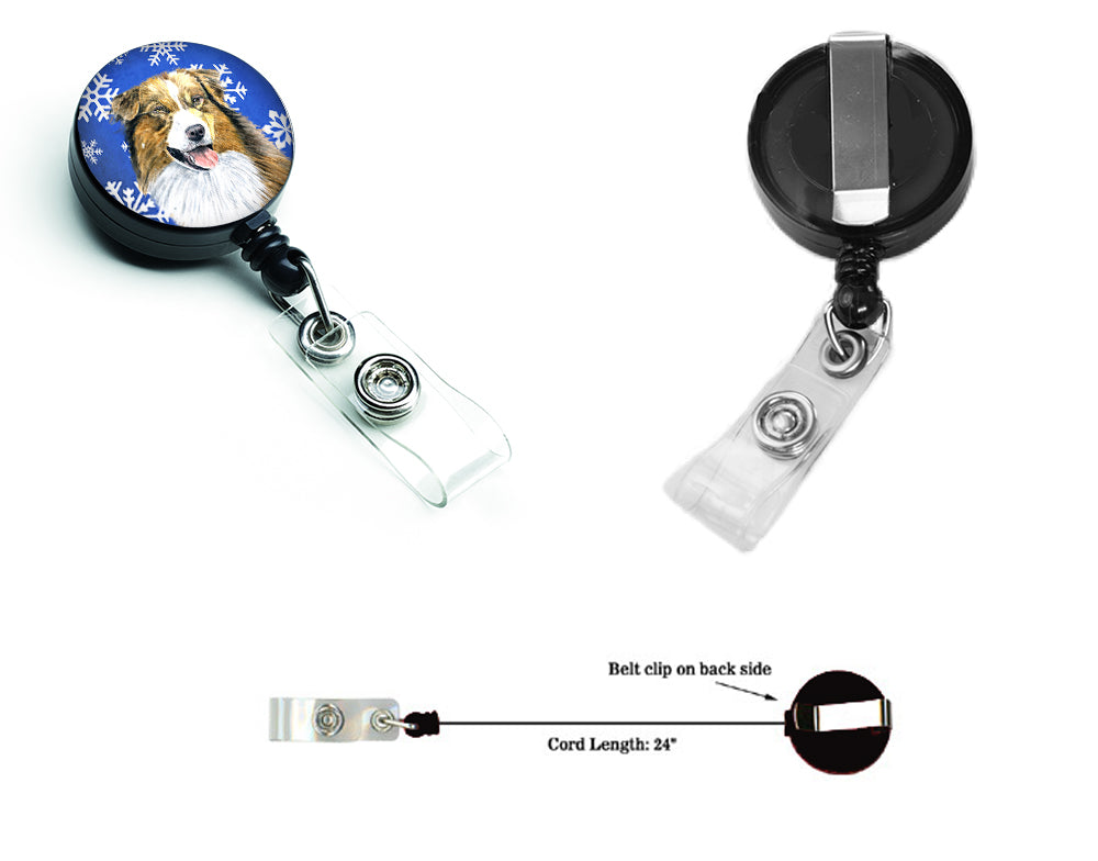 Australian Shepherd Winter Snowflakes Holiday Retractable Badge Reel SC9397BR  the-store.com.