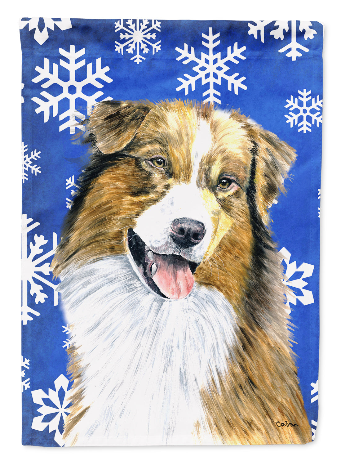 Australian Shepherd Winter Snowflakes Holiday Flag Canvas House Size  the-store.com.