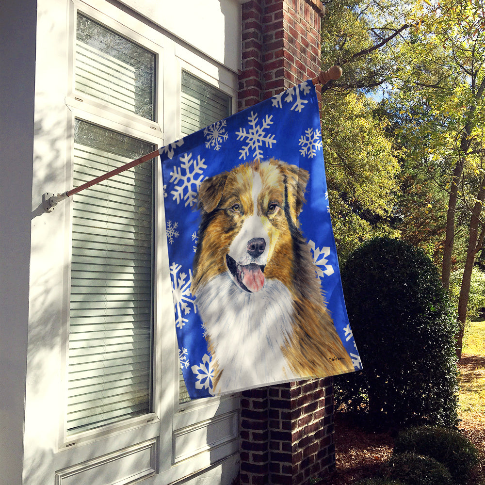 Australian Shepherd Winter Snowflakes Holiday Flag Canvas House Size  the-store.com.