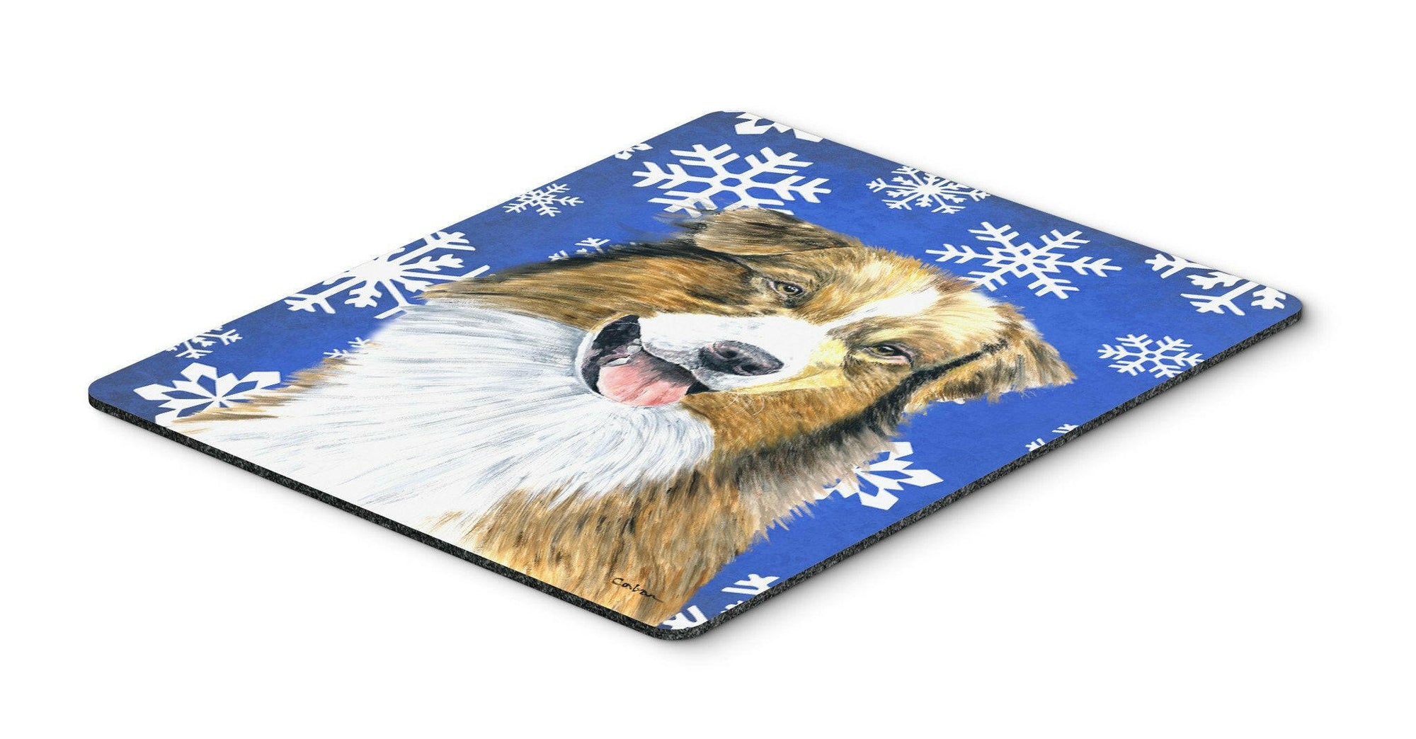 Australian Shepherd Winter Snowflakes Holiday Mouse Pad, Hot Pad or Trivet by Caroline's Treasures