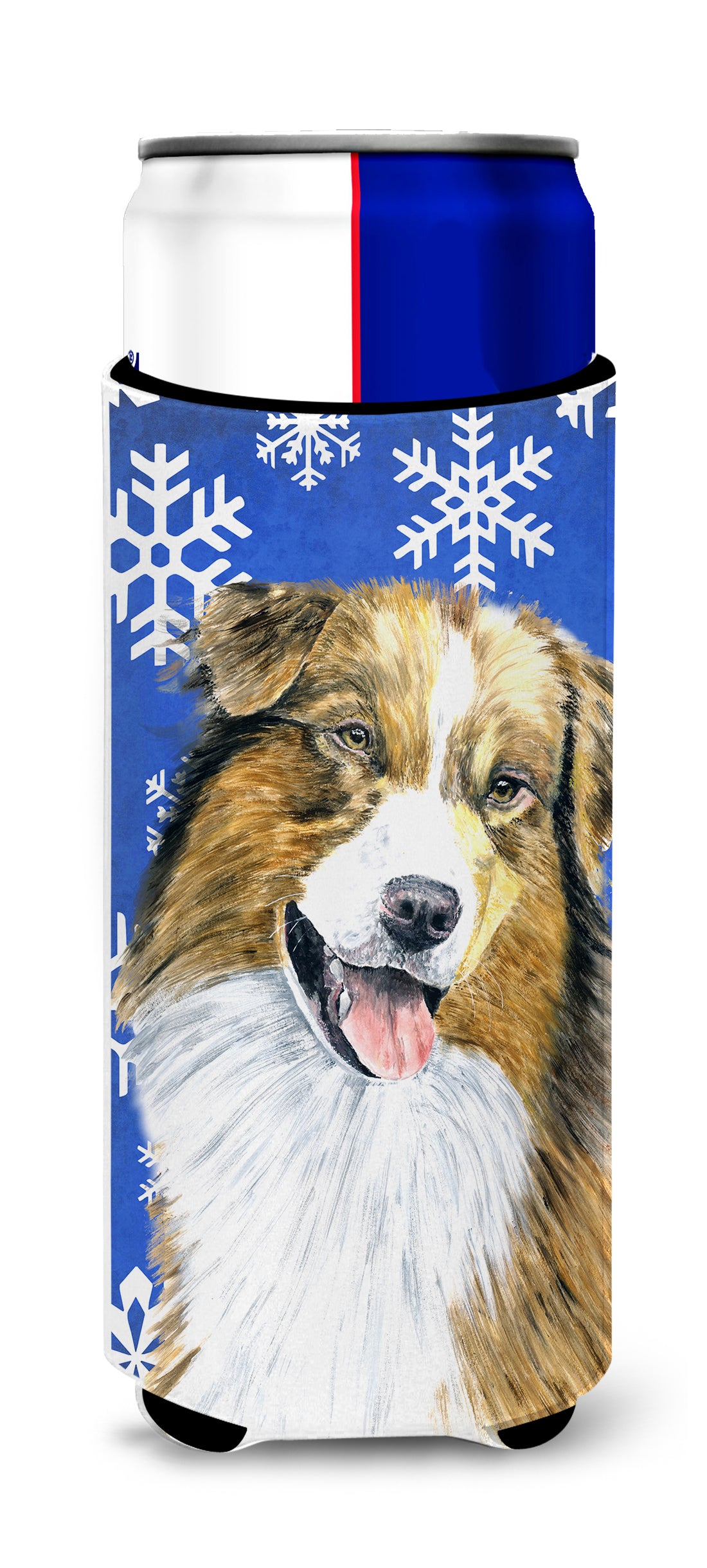 Australian Shepherd Winter Snowflakes Holiday Ultra Beverage Insulators for slim cans SC9397MUK.