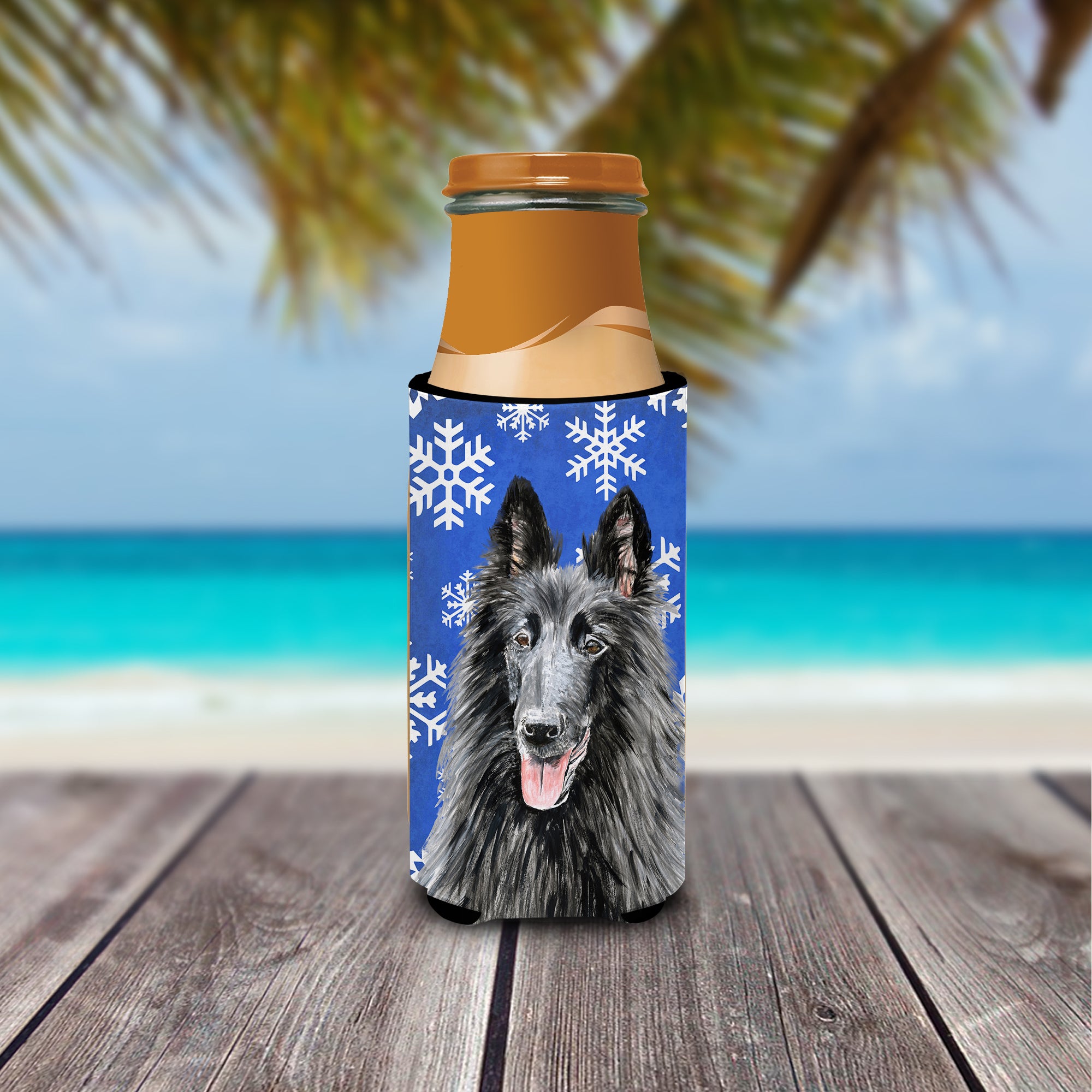 Belgian Sheepdog Winter Snowflakes Holiday Ultra Beverage Insulators for slim cans SC9398MUK.