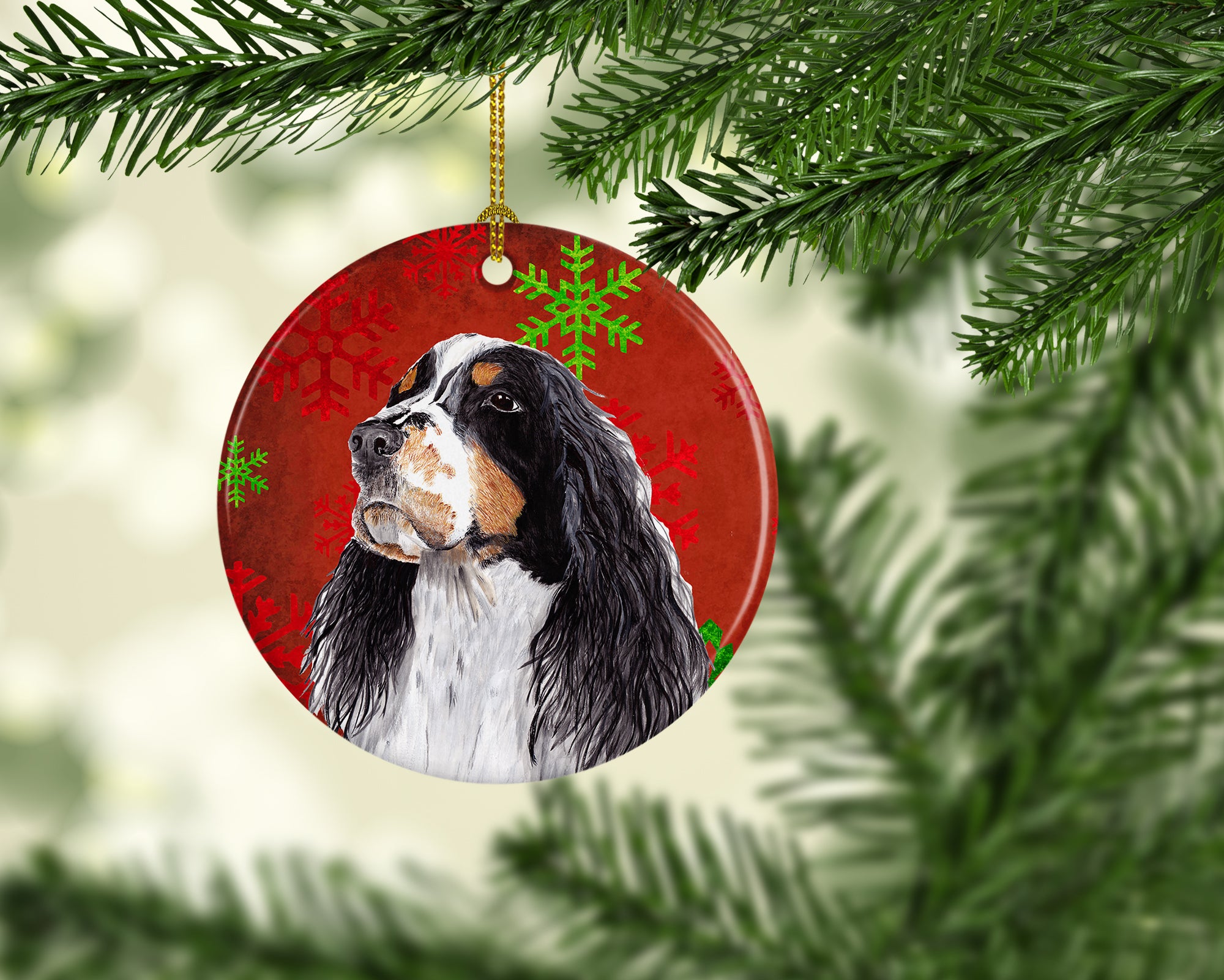 Springer Spaniel Red Snowflakes Holiday Christmas Ceramic Ornament SC9401 - the-store.com