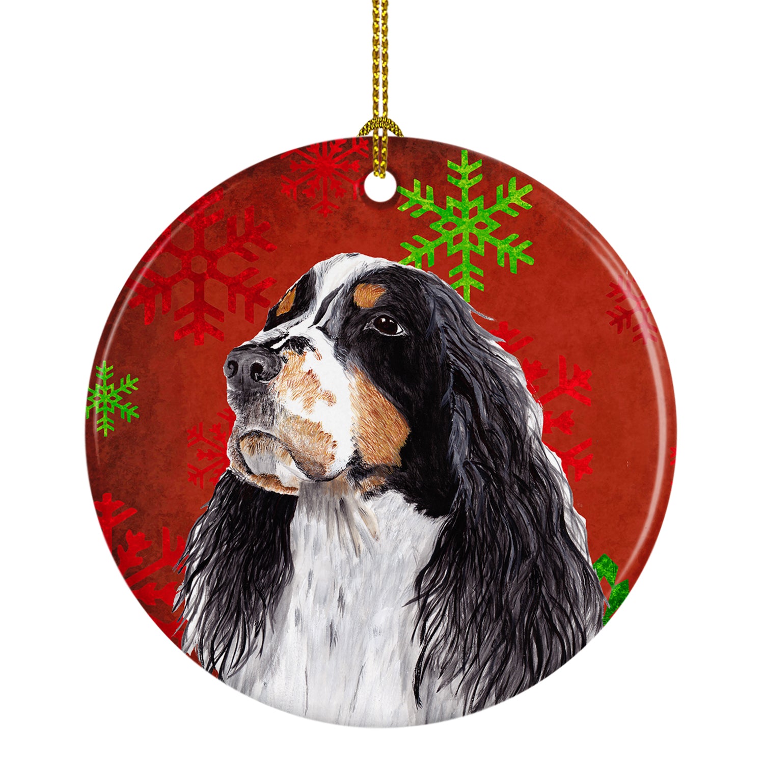 Springer Spaniel Red Snowflakes Holiday Christmas Ceramic Ornament SC9401 - the-store.com