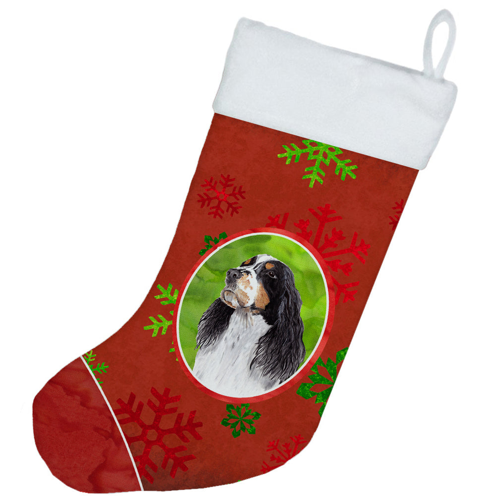 Springer Spaniel Red and Green Snowflakes Holiday  Christmas Stocking  the-store.com.