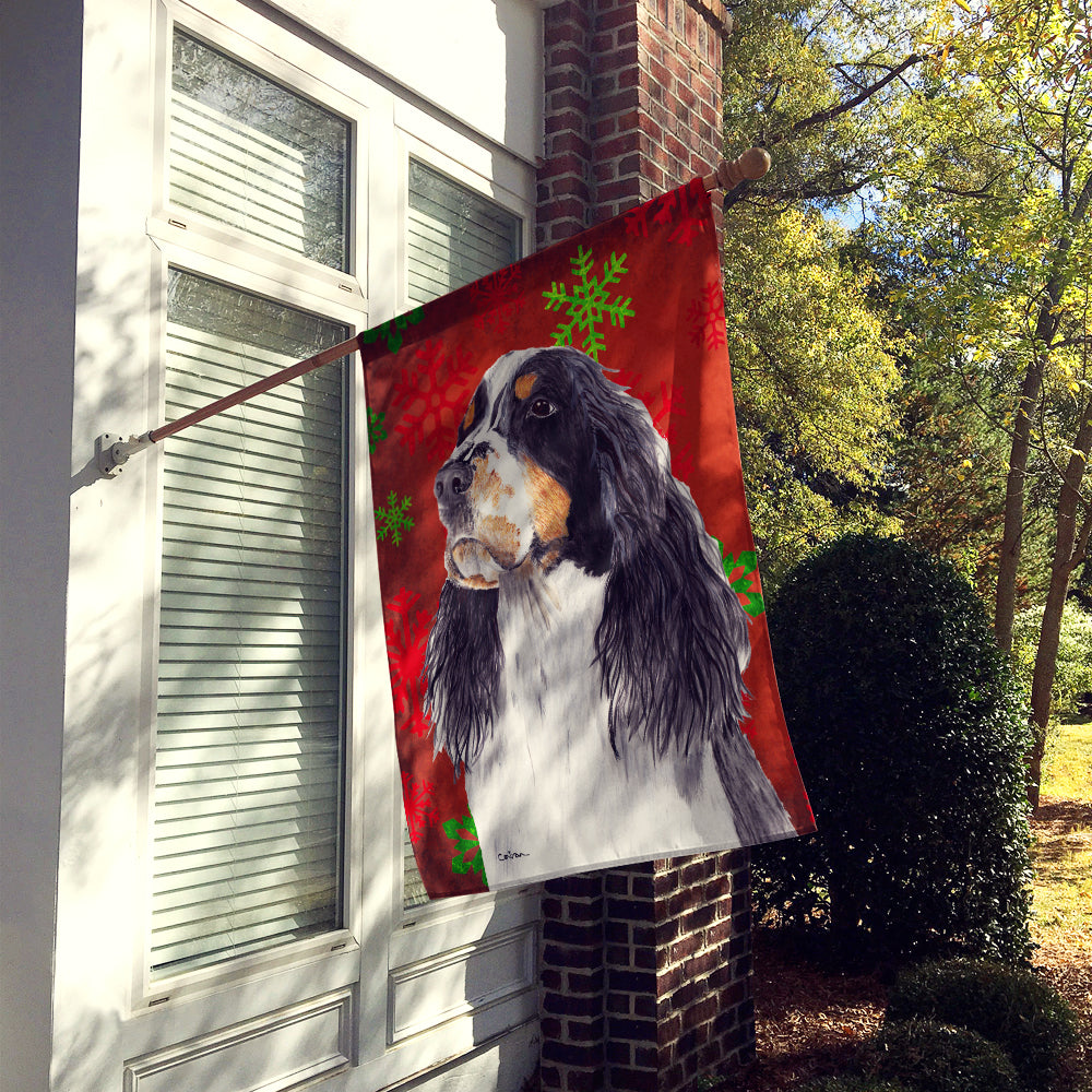 Springer Spaniel Red  Green Snowflakes Holiday Christmas Flag Canvas House Size  the-store.com.