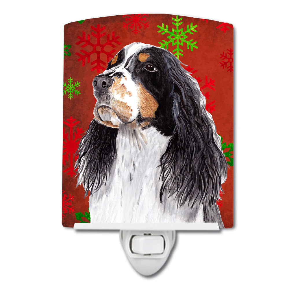 Springer Spaniel Red and Green Snowflakes Holiday Christmas Ceramic Night Light SC9401CNL - the-store.com