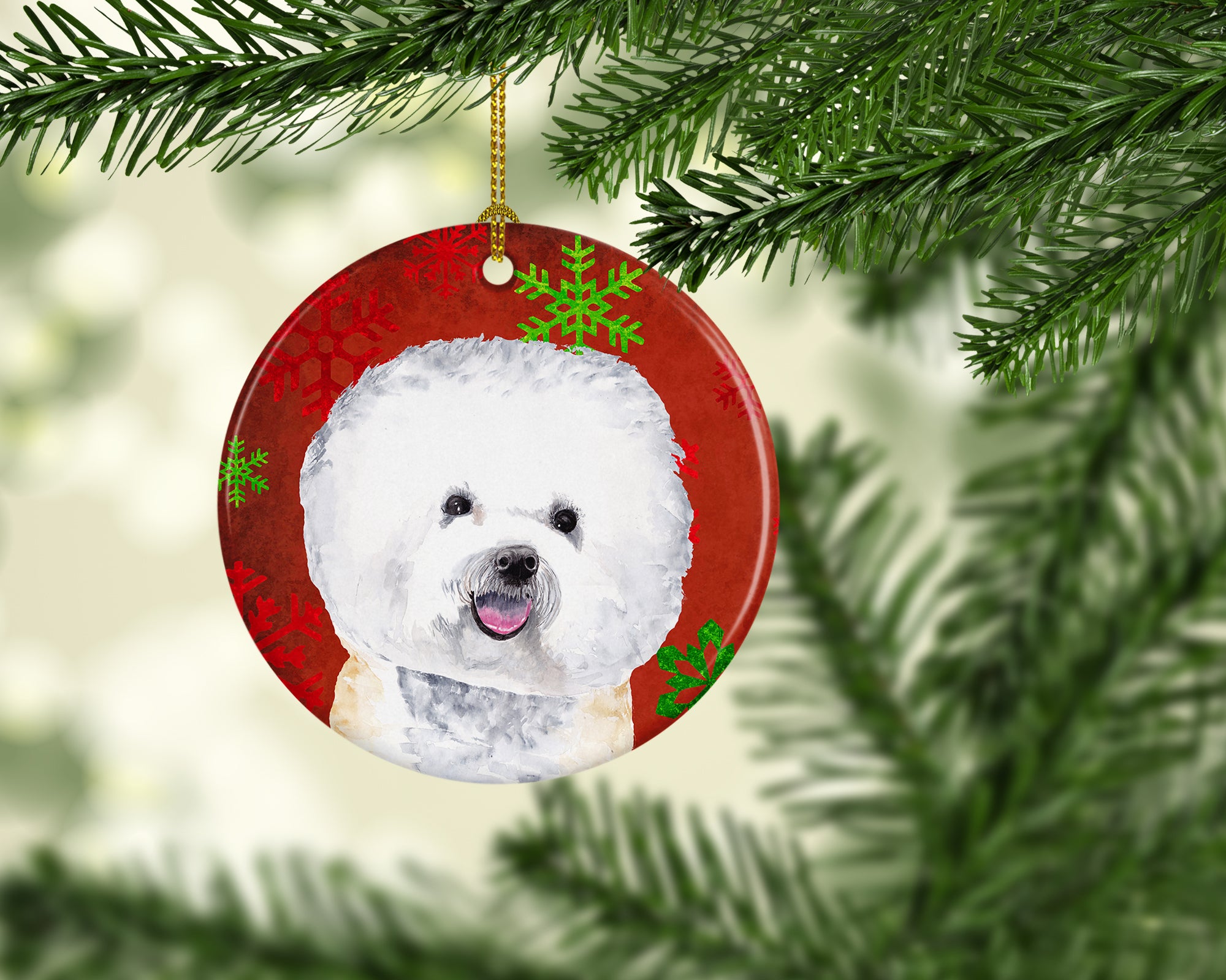 Bichon Frise Red Snowflakes Holiday Christmas Ceramic Ornament SC9402 - the-store.com