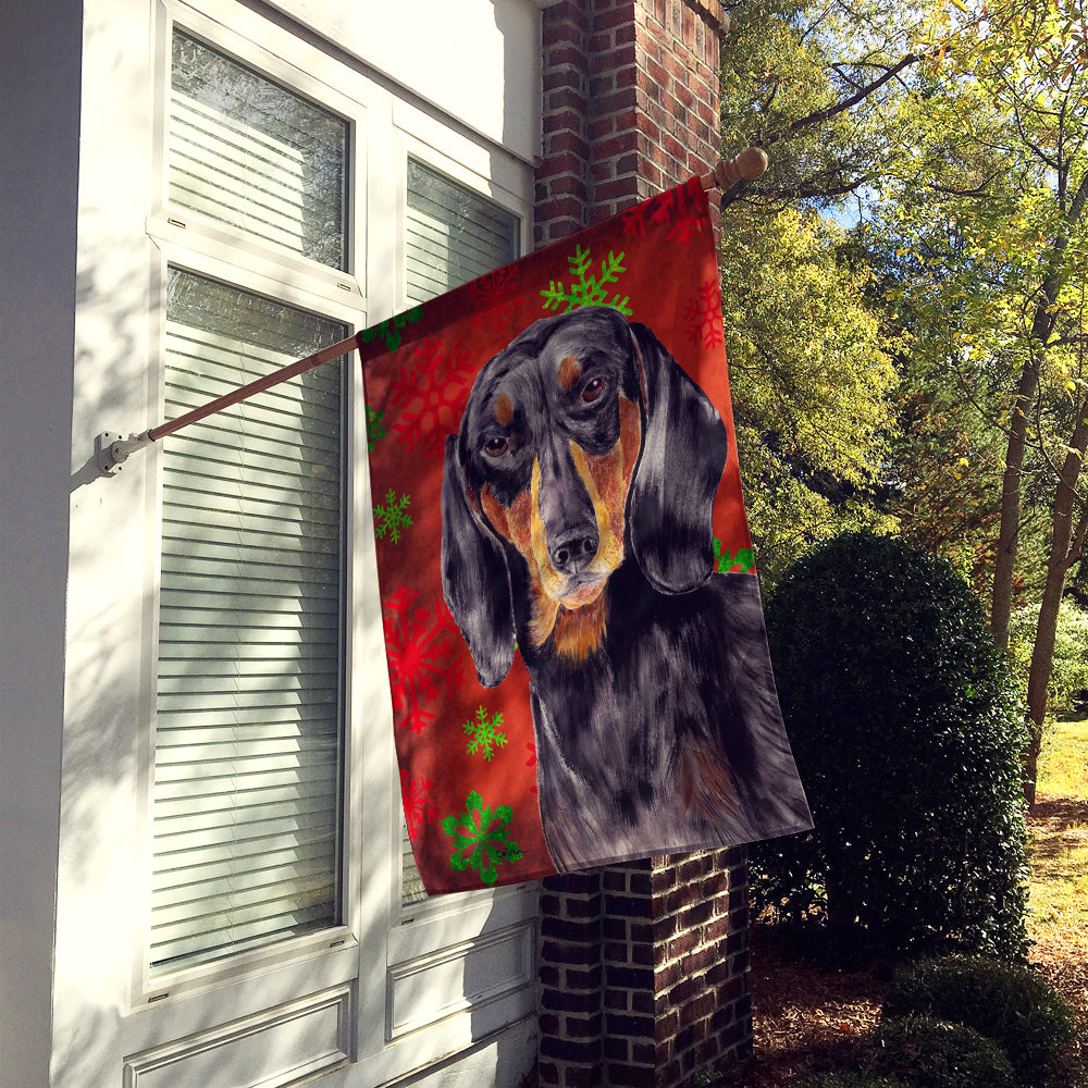 Dachshund Red Green Snowflake Holiday Christmas Flag Canvas House Size  the-store.com.