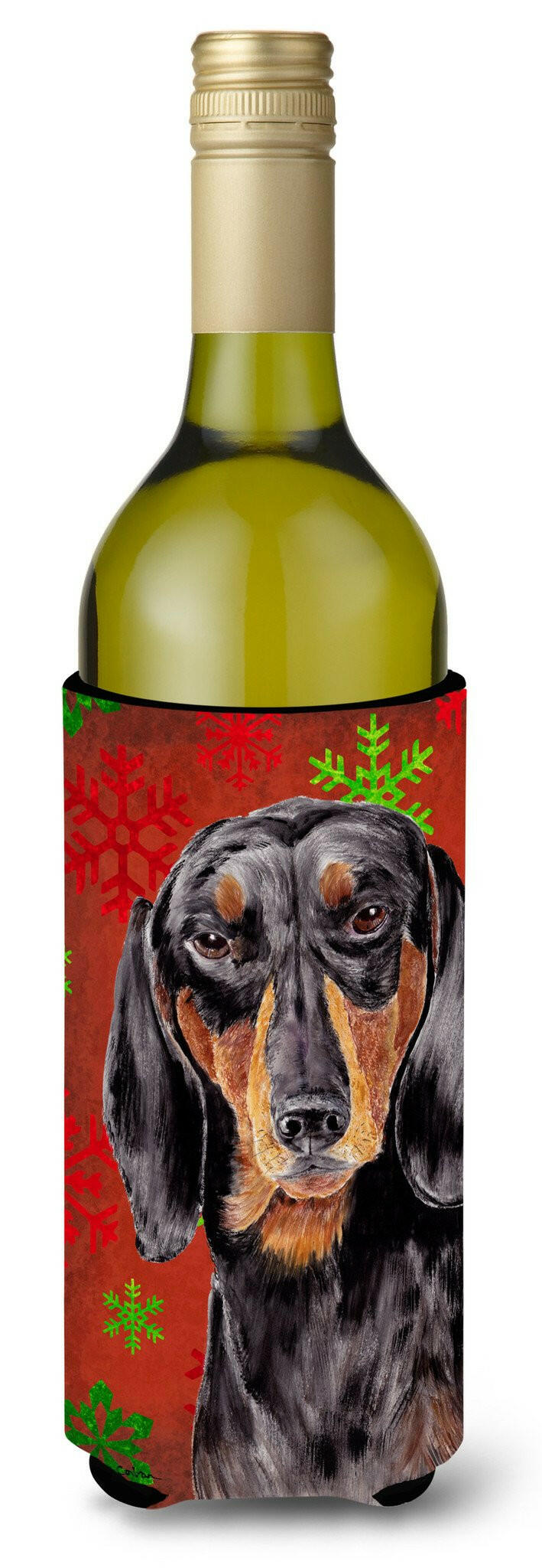 Dachshund  Snowflakes Holiday Christmas Wine Bottle Beverage Insulator Beverage Insulator Hugger by Caroline&#39;s Treasures
