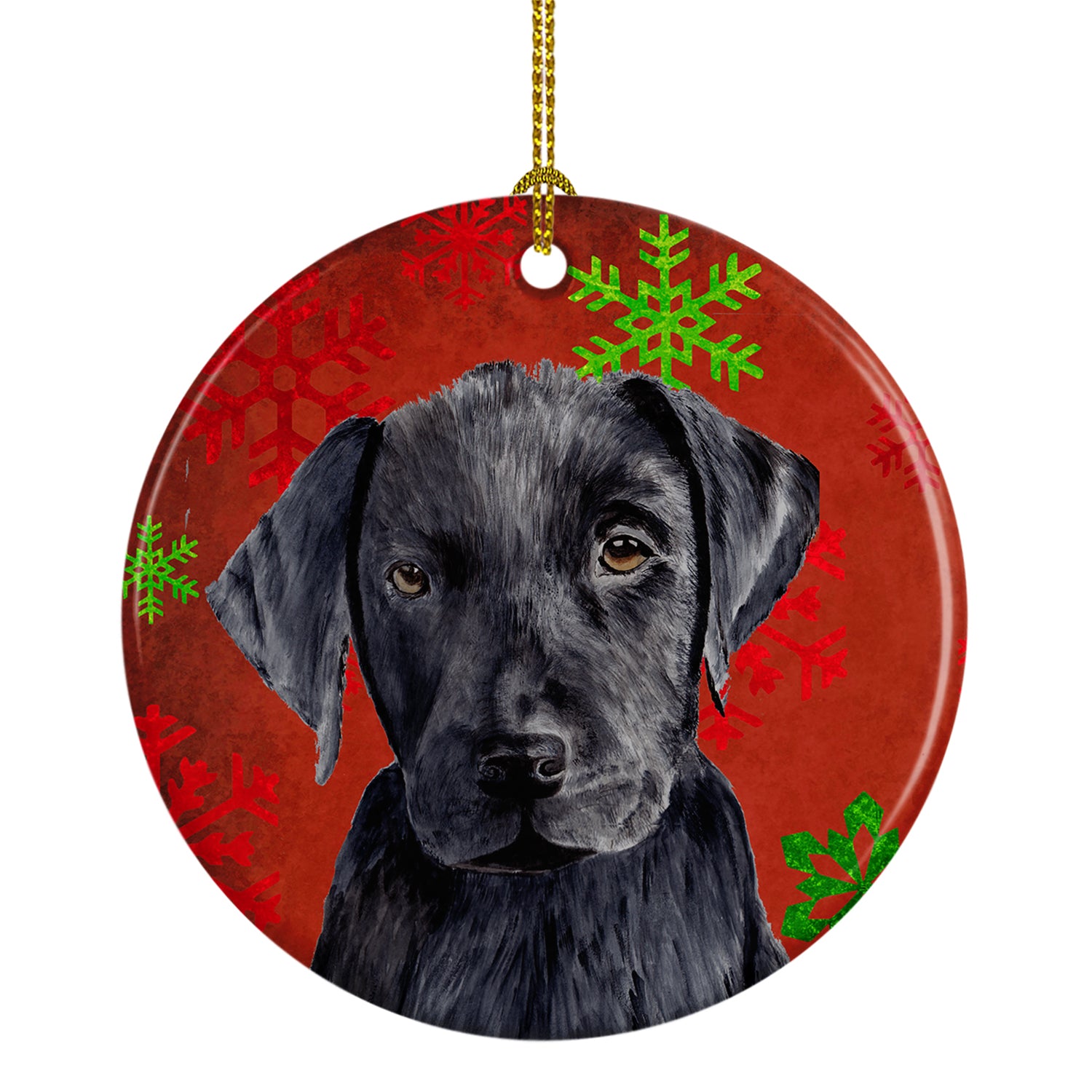 Labrador Red Snowflakes Holiday Christmas Ceramic Ornament SC9404 - the-store.com