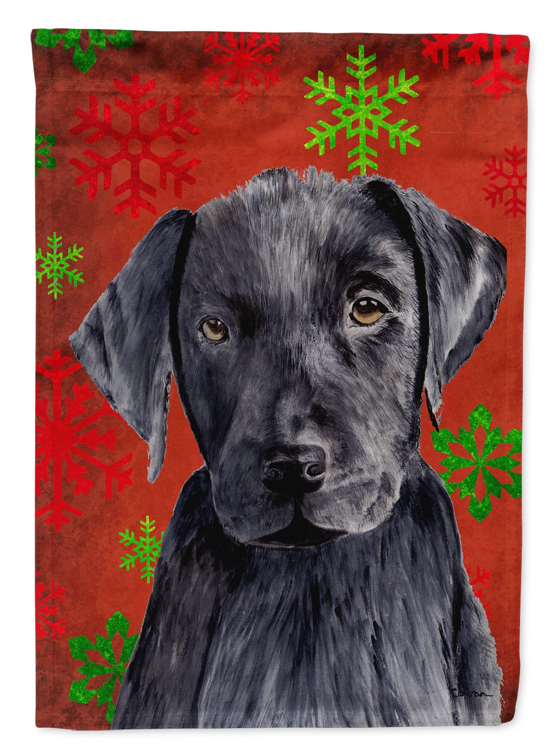 Labrador Red Green Snowflake Holiday Christmas Flag Canvas House Size  the-store.com.