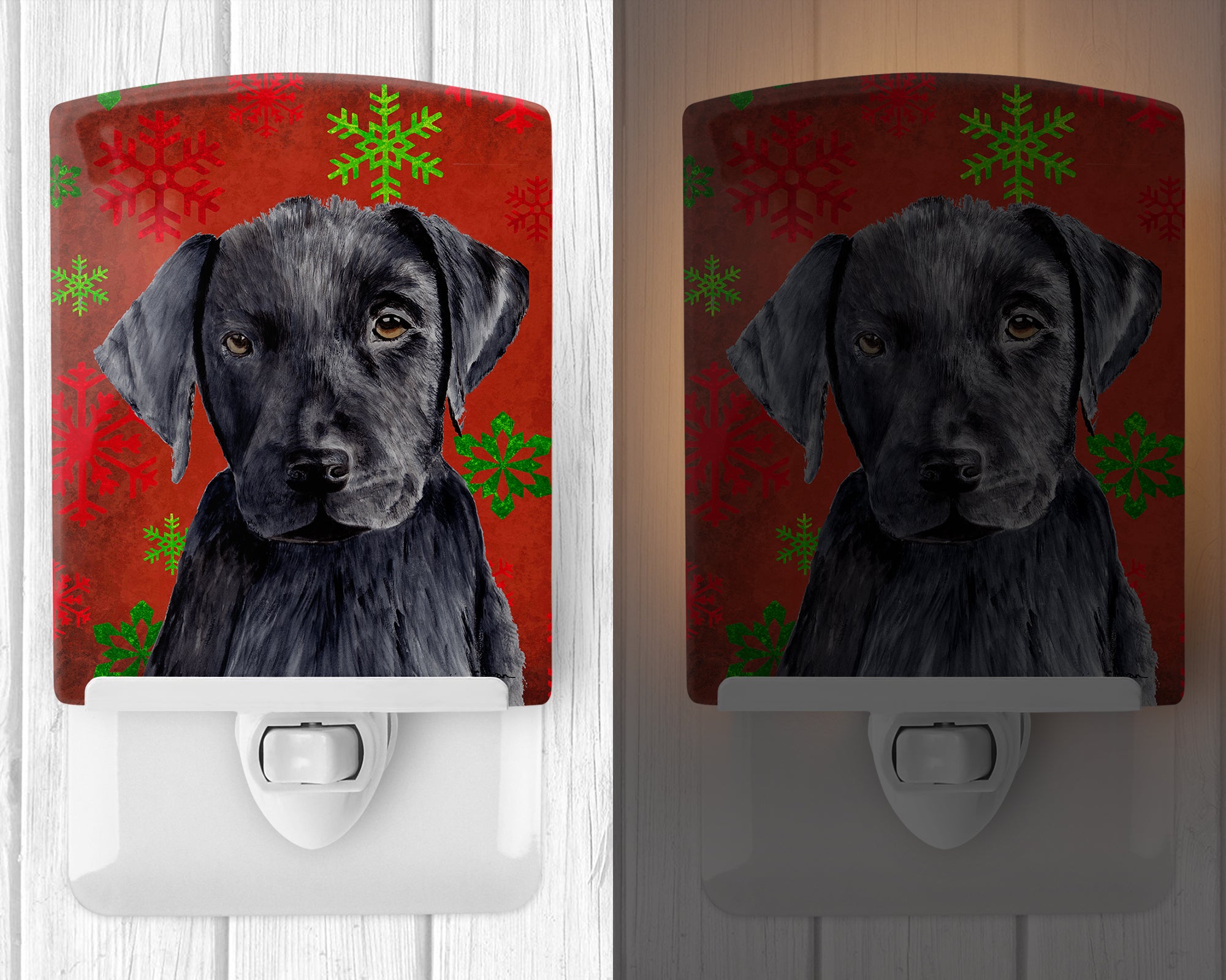 Labrador Red and Green Snowflakes Holiday Christmas Ceramic Night Light SC9404CNL - the-store.com