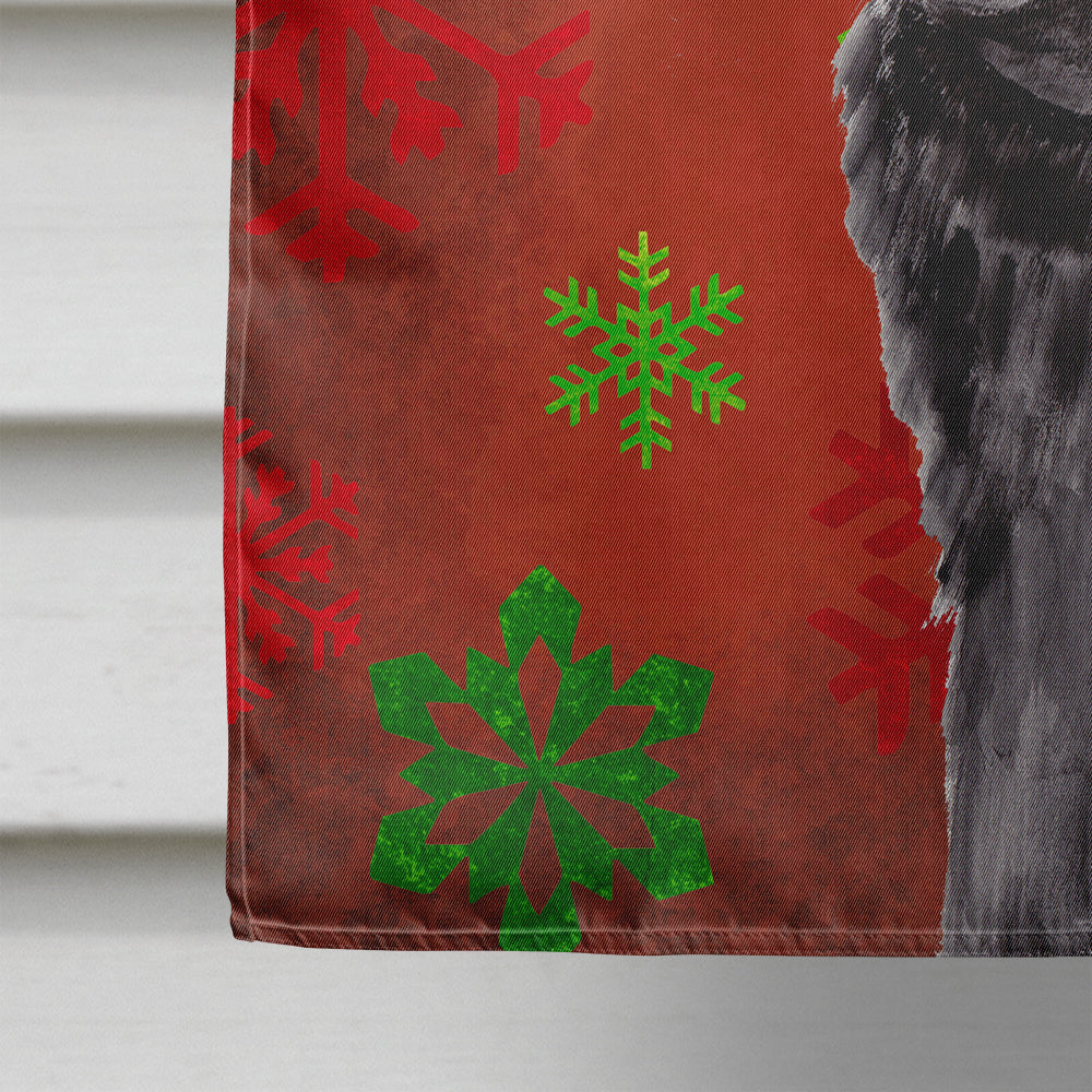 Pug Red and Green Snowflakes Holiday Christmas Flag Canvas House Size  the-store.com.