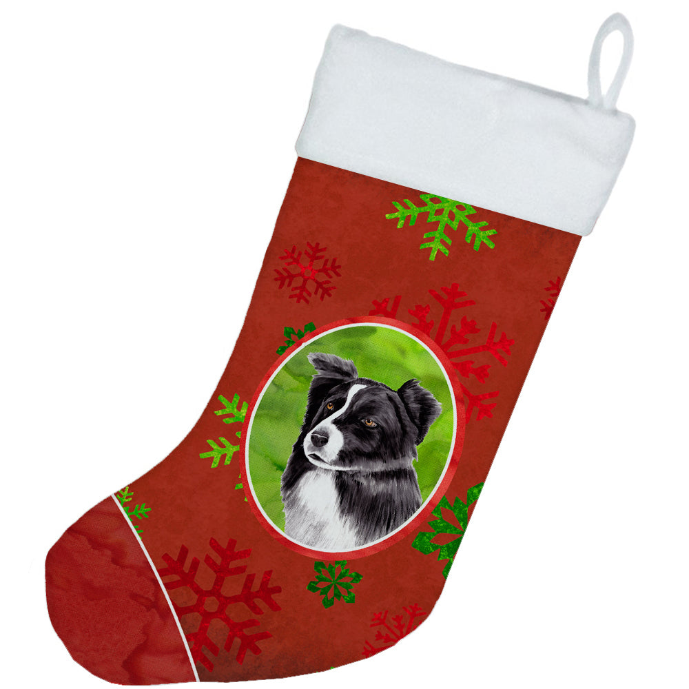 Border Collie Red and Green Snowflakes Holiday  Christmas Stocking  the-store.com.