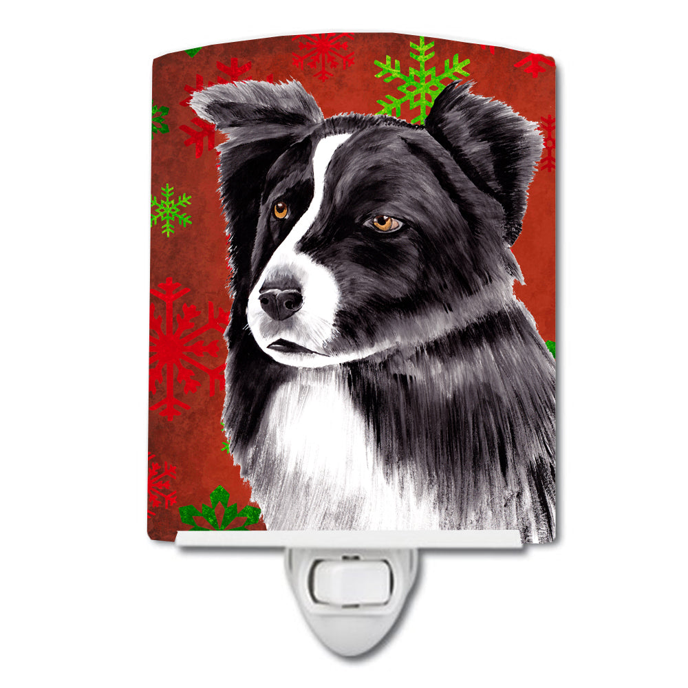 Border Collie Red and Green Snowflakes Holiday Christmas Ceramic Night Light SC9407CNL - the-store.com