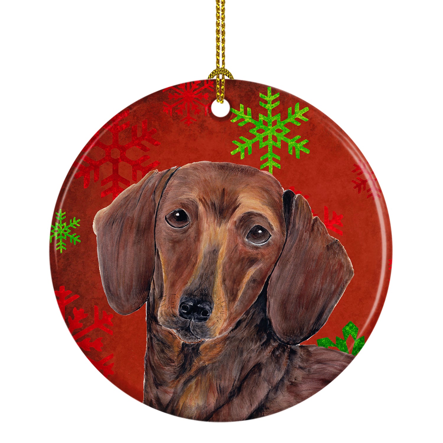 Dachshund Red Snowflakes Holiday Christmas Ceramic Ornament SC9408 - the-store.com