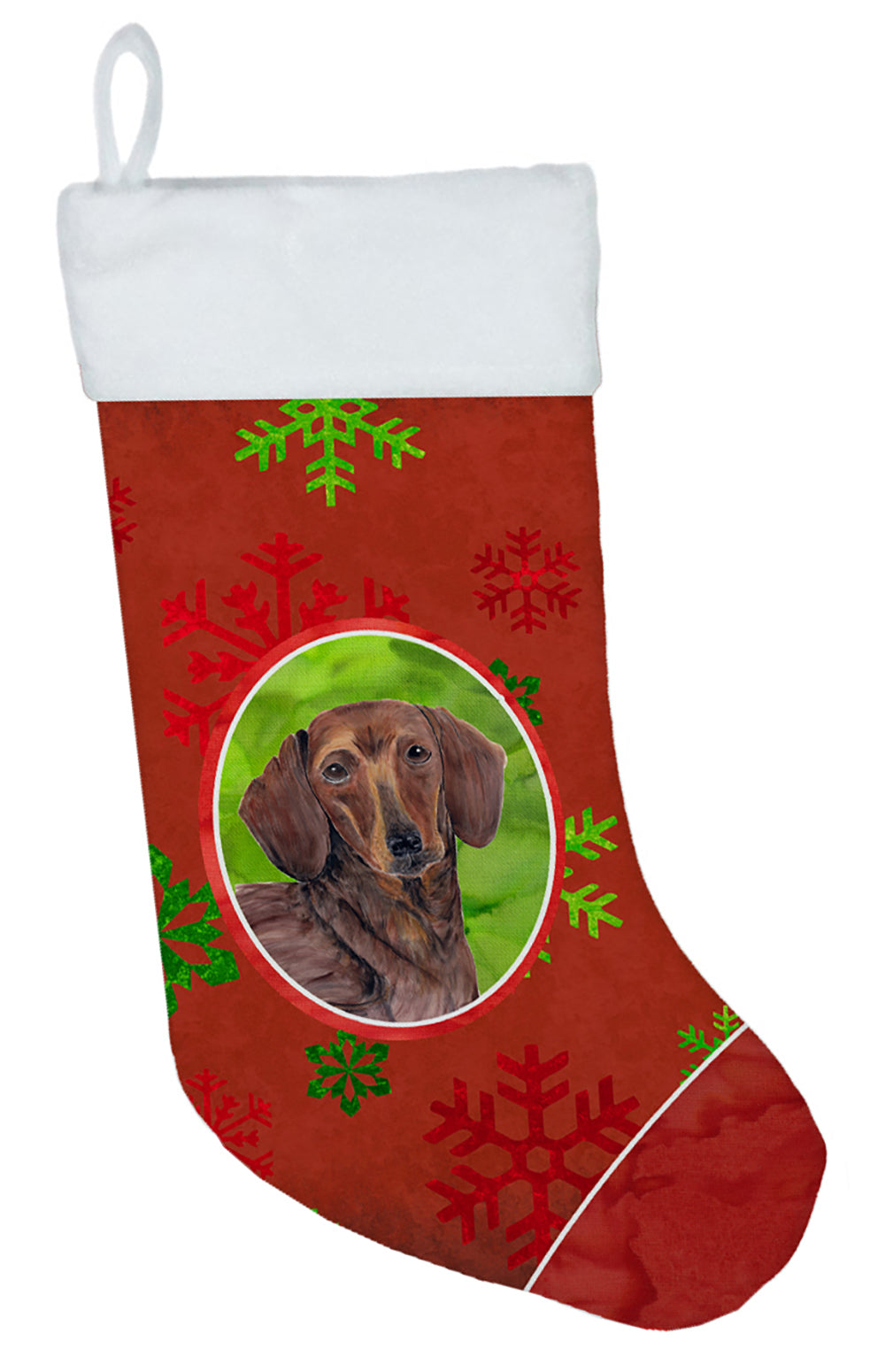 Dachshund Red and Green Snowflakes Holiday Christmas Christmas Stocking SC9408  the-store.com.