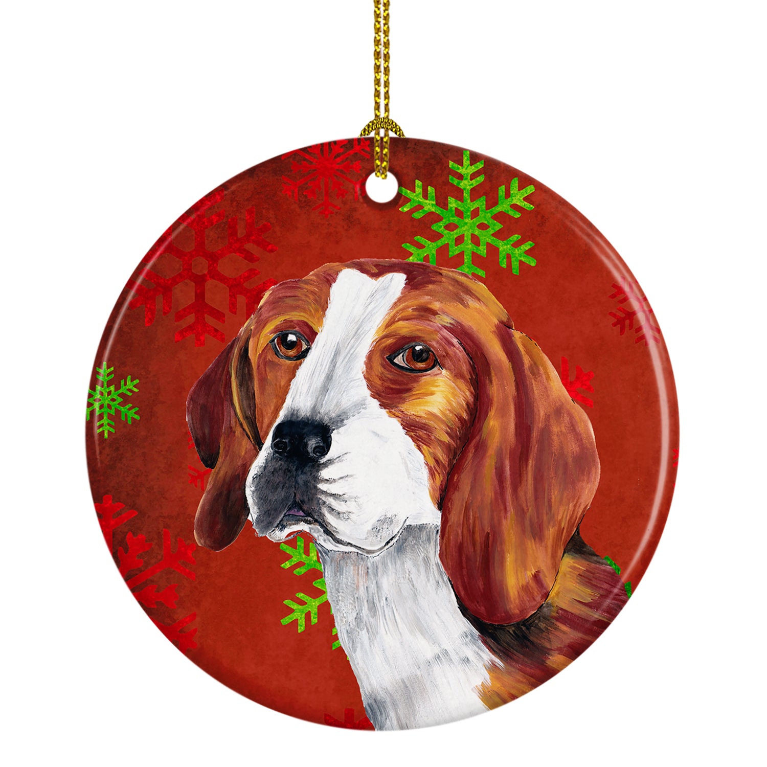 Beagle Red Snowflakes Holiday Christmas Ceramic Ornament SC9409 - the-store.com