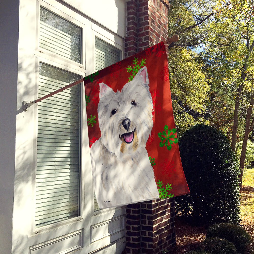 Westie Red and Green Snowflakes Holiday Christmas Flag Canvas House Size  the-store.com.