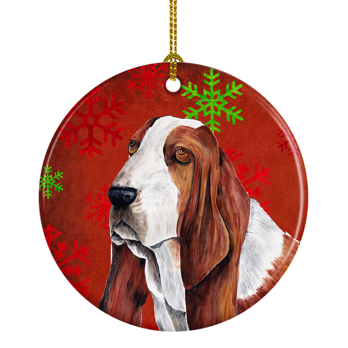 Basset Hound Red Snowflakes Holiday Christmas Ceramic Ornament SC9412 - the-store.com