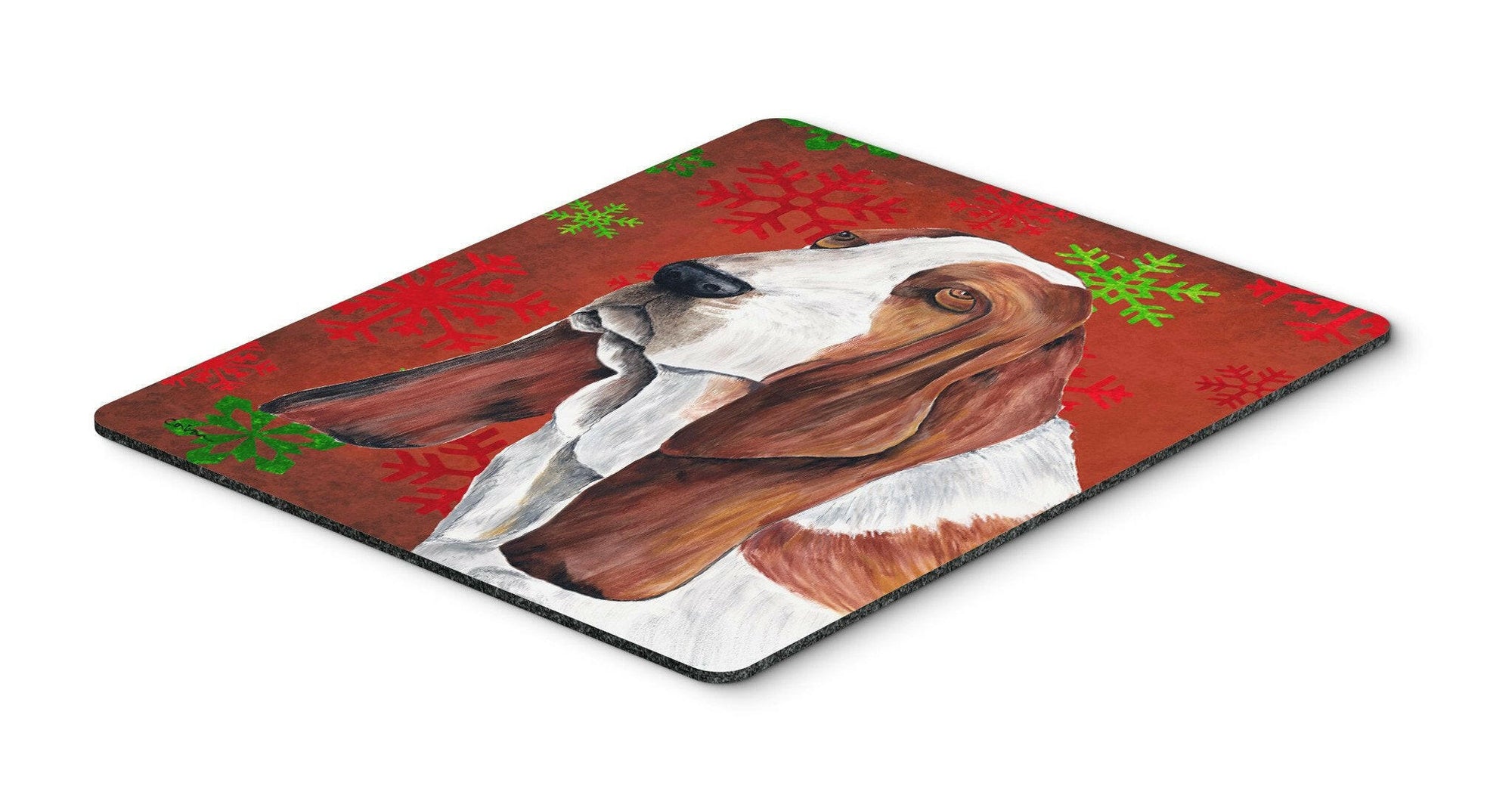 Basset Hound Red and Green Snowflakes Christmas Mouse Pad, Hot Pad or Trivet by Caroline's Treasures