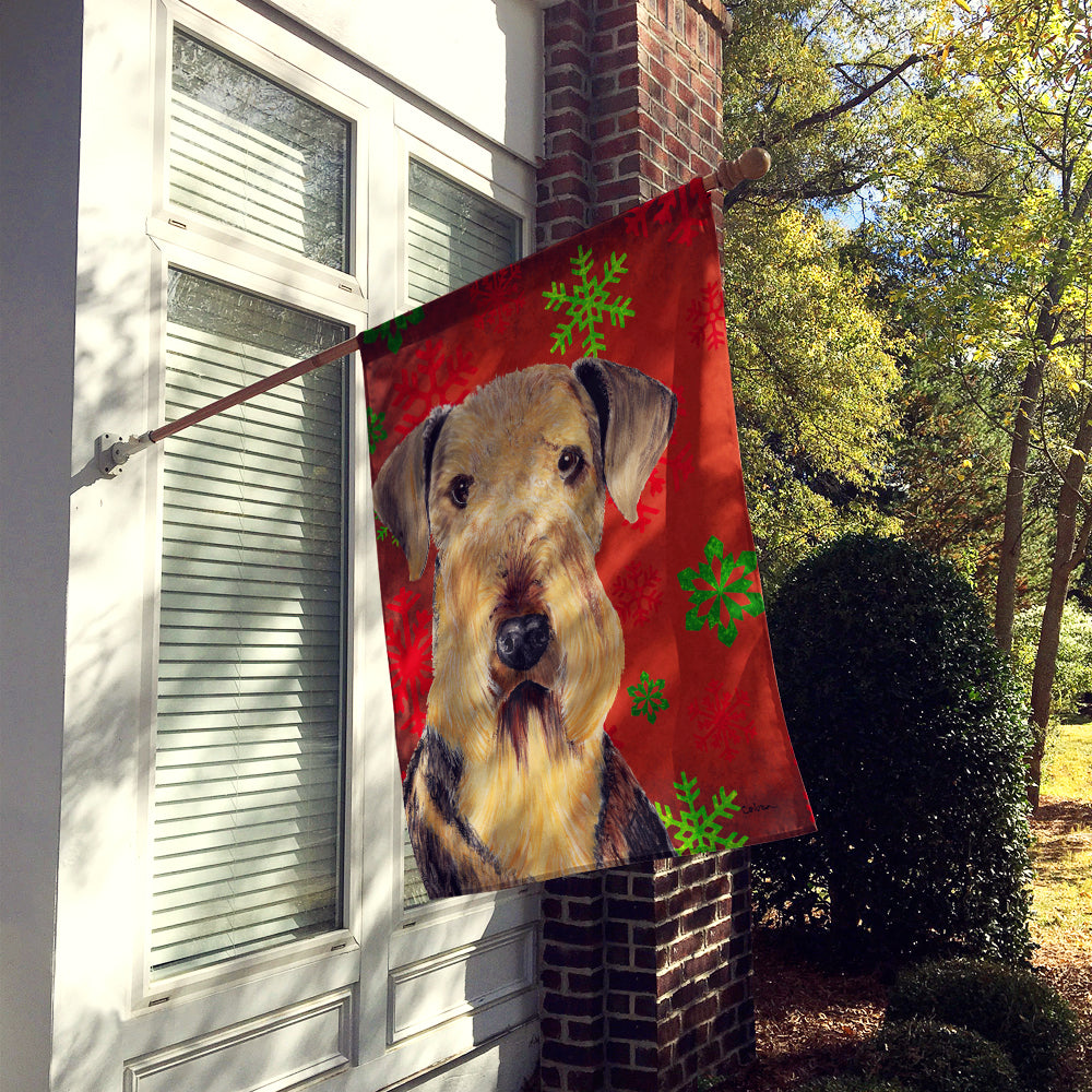 Airedale Red Green Snowflakes Christmas Flag Canvas House Size  the-store.com.