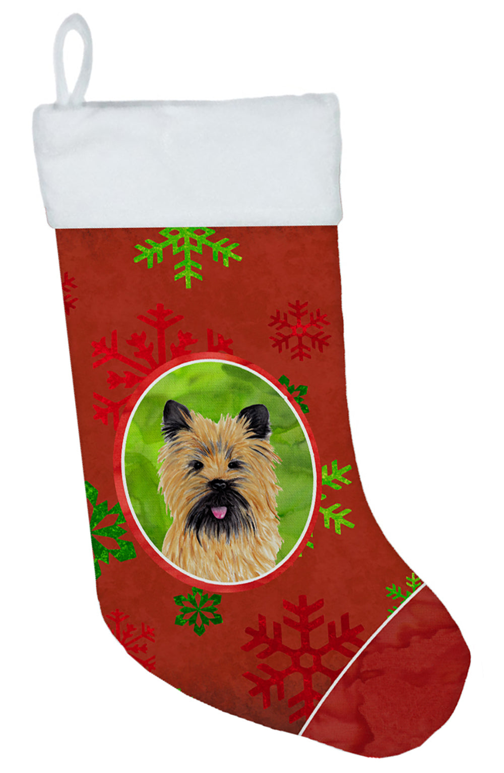 Cairn Terrier Red and Green Snowflakes Holiday  Christmas Stocking  the-store.com.