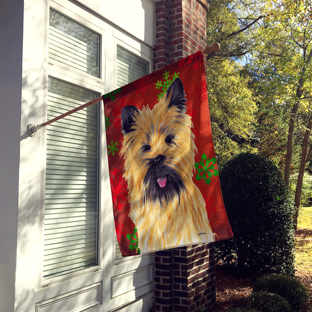 Cairn Terrier Red and Green Snowflakes Holiday Christmas Flag Canvas House Size  the-store.com.